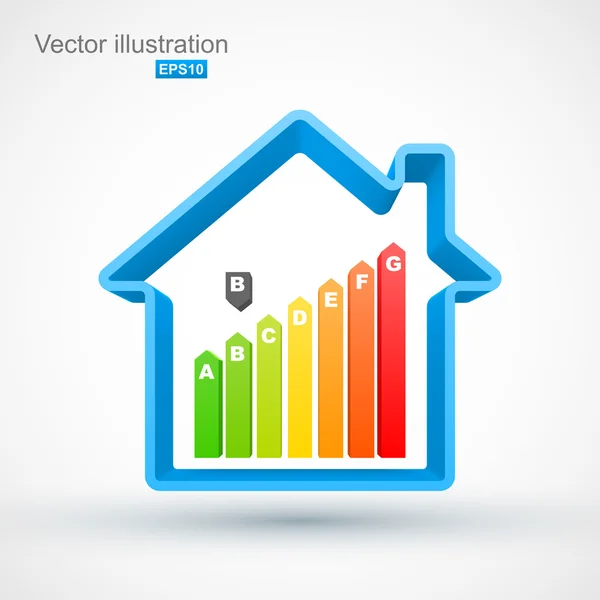 Blå huset disposition med energieffektivitet betyg — Stock vektor
