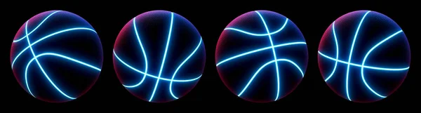 Set Van Abstracte Basketbal Ballen Verschillende Weergaven Met Gloeiende Neon — Stockfoto