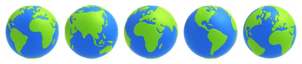 Zeichentrickfilm Planet Erde Verschiedenen Ansichten Auf Weißem Hintergrund Earth Globus — Stockfoto