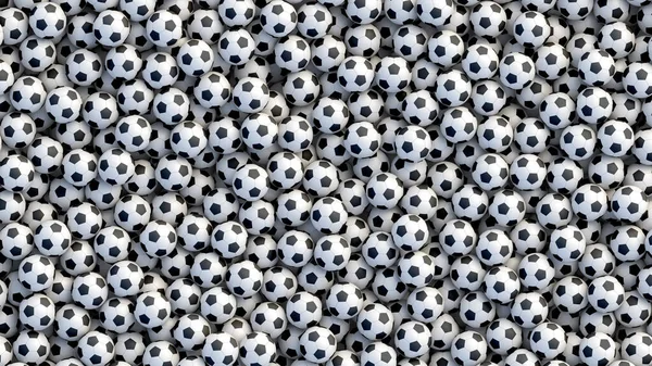 Fotboll Bollar Bakgrund Heap Klassiska Svarta Och Vita Fotbollsbollar Realistisk — Stock vektor