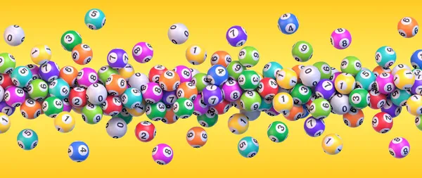 Flying Lottery Balls Lot Colorful Bingo Balls Numbers Flying Yellow — Stock Vector