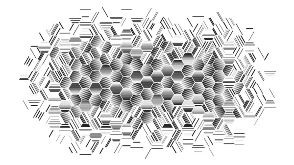 Fondo Geométrico Blanco Negro Con Hexágonos Lineales Aleatorios Ilustración Vectorial — Archivo Imágenes Vectoriales