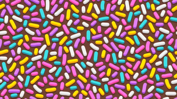 Бесшовный Образец Шоколадного Пончика Глазури Многими Красочными Декоративными Брызгами Плоском — стоковый вектор