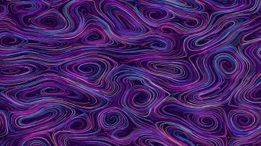 Rastgele kıvrılmış neon çizgileri olan soyut bir arkaplan. Parlak fütüristik girdap çizgileri deseni. Enerji alanı arka planı. Vektör illüstrasyonu