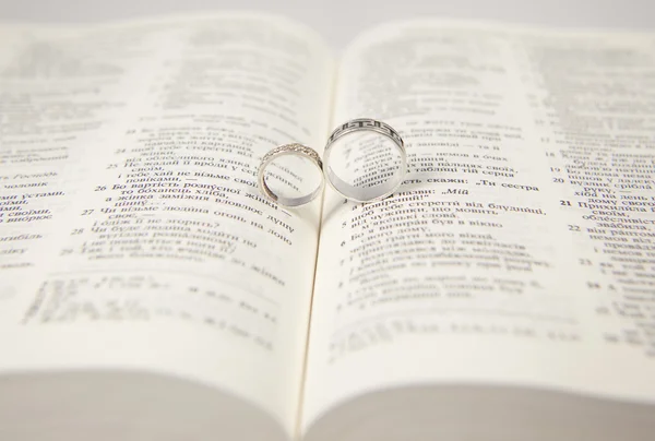 Wedding rings on the Bible. Stock Image