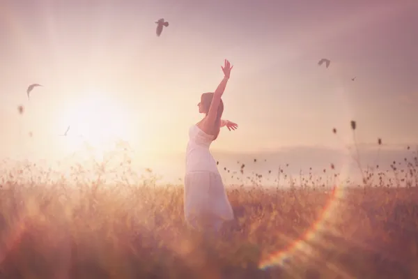 Beautiful girl in a field. — Stock Photo, Image