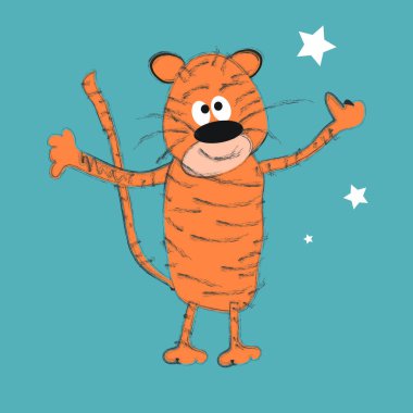 Yeni yıl ve Noel için kartpostala kaplan çizimi