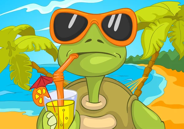 Grappige schildpad drinken cocktail. — Stockvector