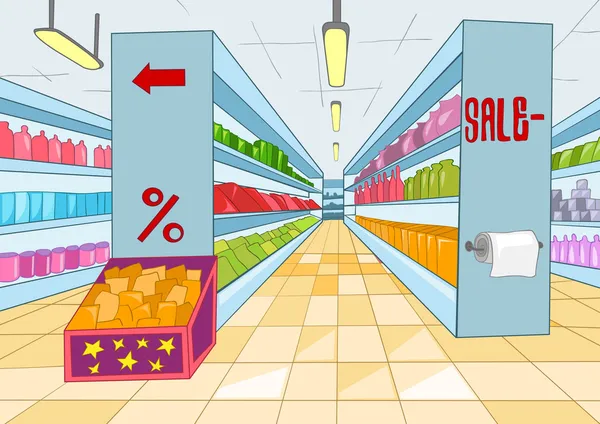 Supermarkt cartoon — Stockvector