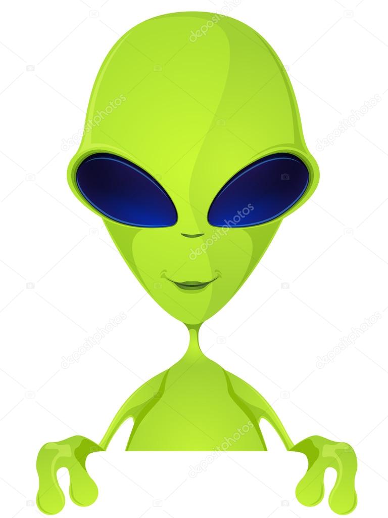 Um personagem de desenho animado com as palavras alien no meio