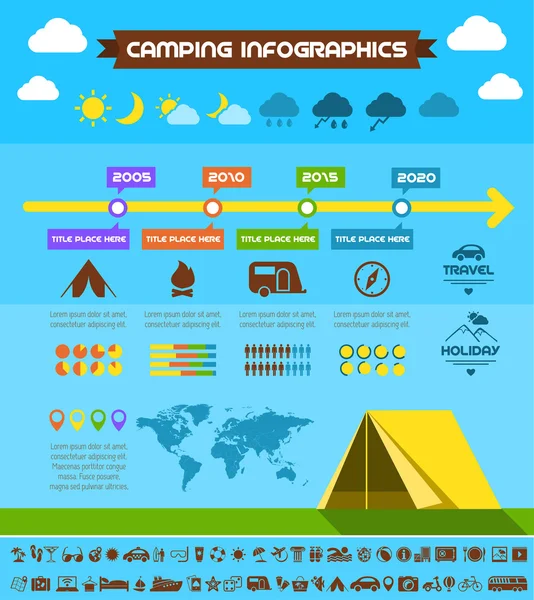 Düz kamp Infographic şablonu. — Stok Vektör