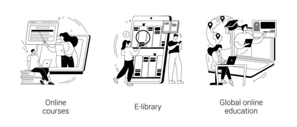 E-learning tools abstract concept vector illustrations. — Vetor de Stock