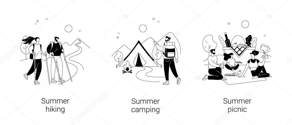 Vacation activities abstract concept vector illustrations.