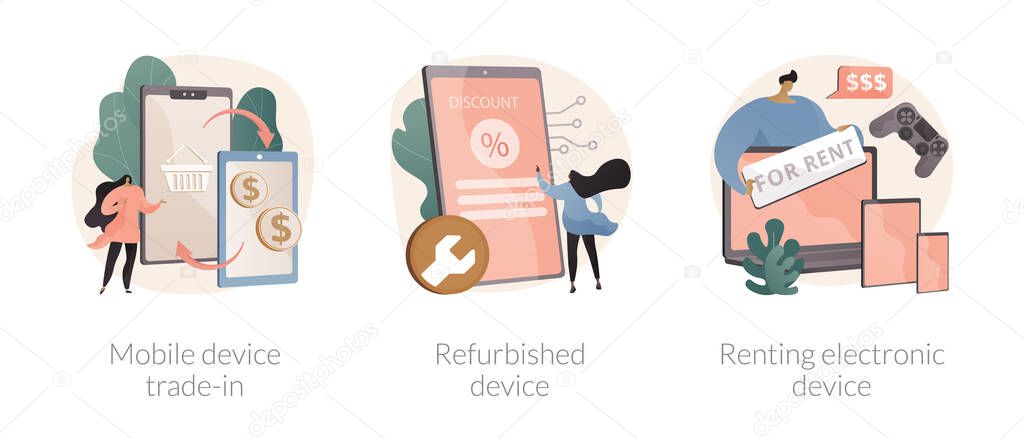 Used gadgets abstract concept vector illustrations.