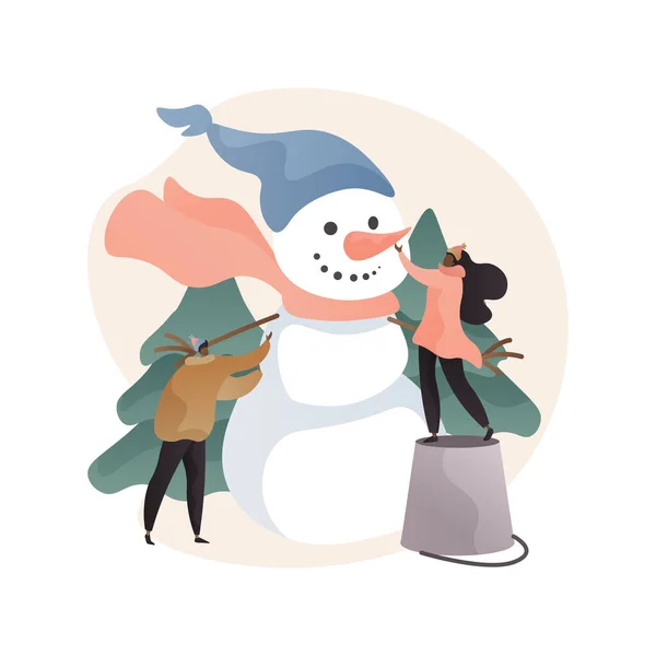 Bouwen aan een sneeuwpop abstract concept vector illustratie. — Stockvector