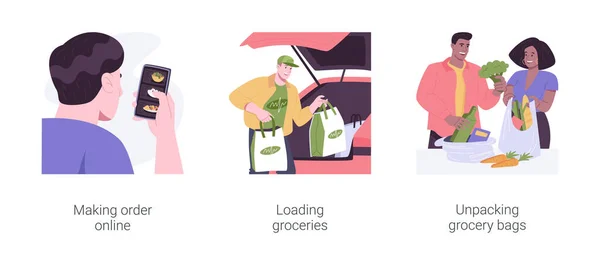Curbside pickup at a grocery store isolated cartoon vector illustrations set. — Wektor stockowy