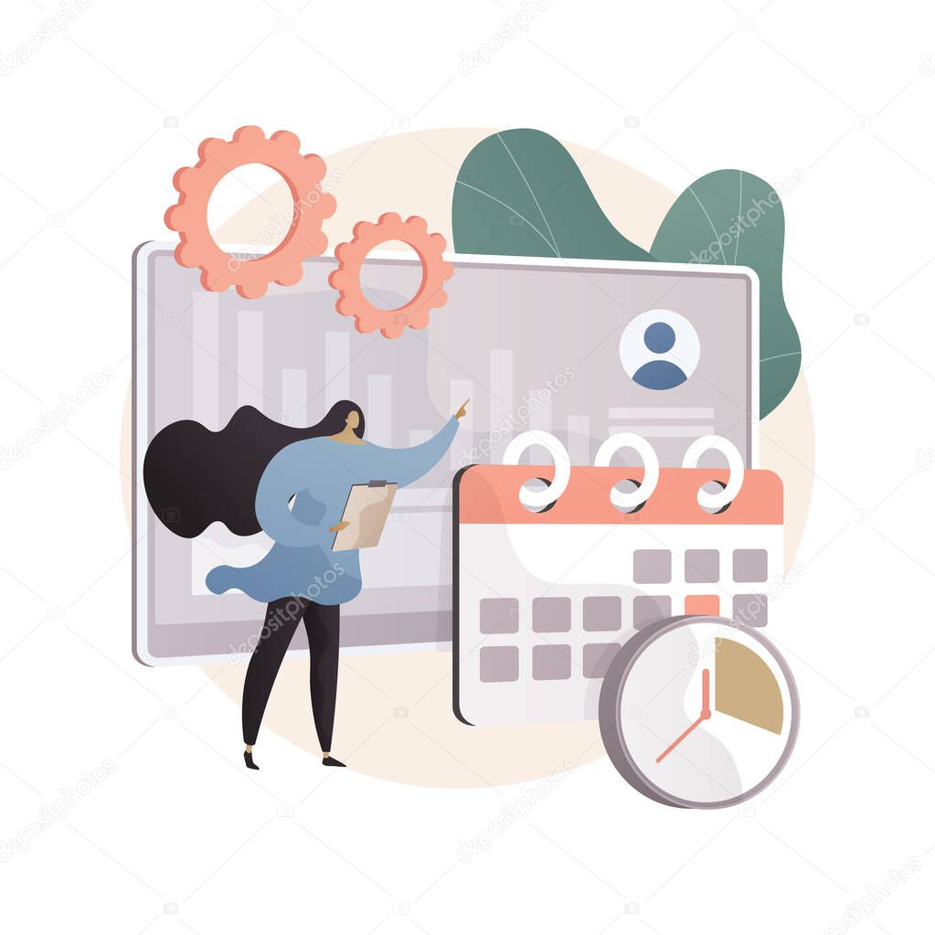 Time and attendance tracking system abstract concept vector illustration.