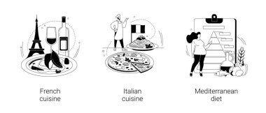 Klasik Avrupa mutfağı soyut konsept vektör çizimleri.