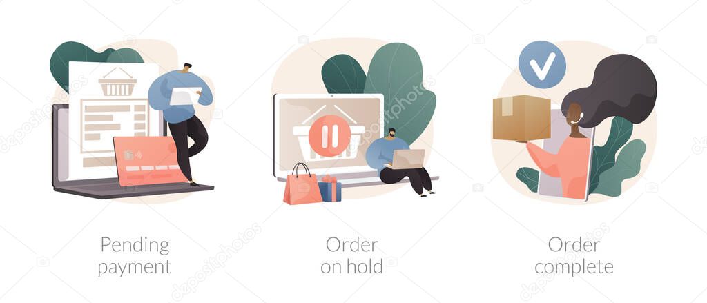 E-commerce purchase processing abstract concept vector illustrations.