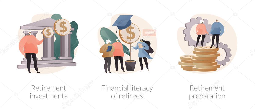 Retiree budget plan abstract concept vector illustrations.