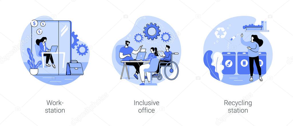 Office design and interior isolated cartoon vector illustrations se