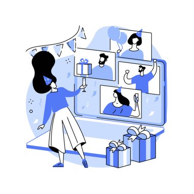 Çevrimiçi doğum günü partisi soyut konsept vektör çizimi.