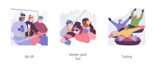 Зимовий парк ізольований мультфільм Векторні ілюстрації набір . — стоковий вектор