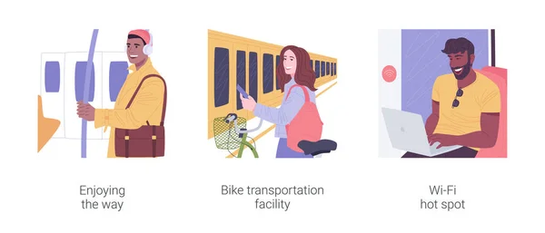 Conjunto de ilustraciones de vectores de dibujos animados aislados de transporte público inteligente. — Vector de stock