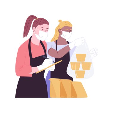 Restoran hazırlama emirleri izole edilmiş çizgi film vektör çizimleri.