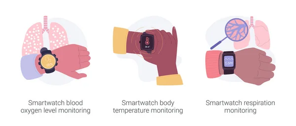 Smartwatch tecnologías sanitarias aisladas ilustraciones vector de dibujos animados conjunto. — Archivo Imágenes Vectoriales