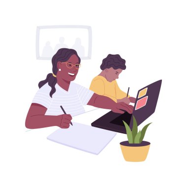 Doğum izni sırasında izole edilmiş çizgi film vektör çizimleri sırasında çalış.