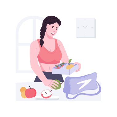 Sağlıklı beslenme çantası izole çizgi film çizimleri paketleniyor.