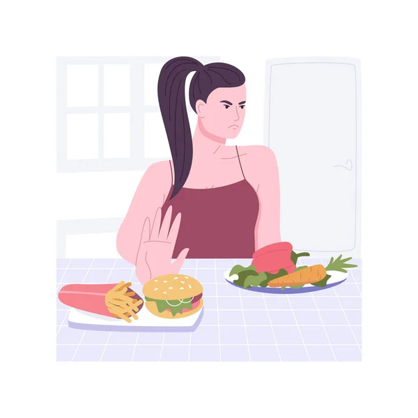 Decir no a la comida chatarra ilustraciones vectoriales de dibujos animados aislados. — Vector de stock