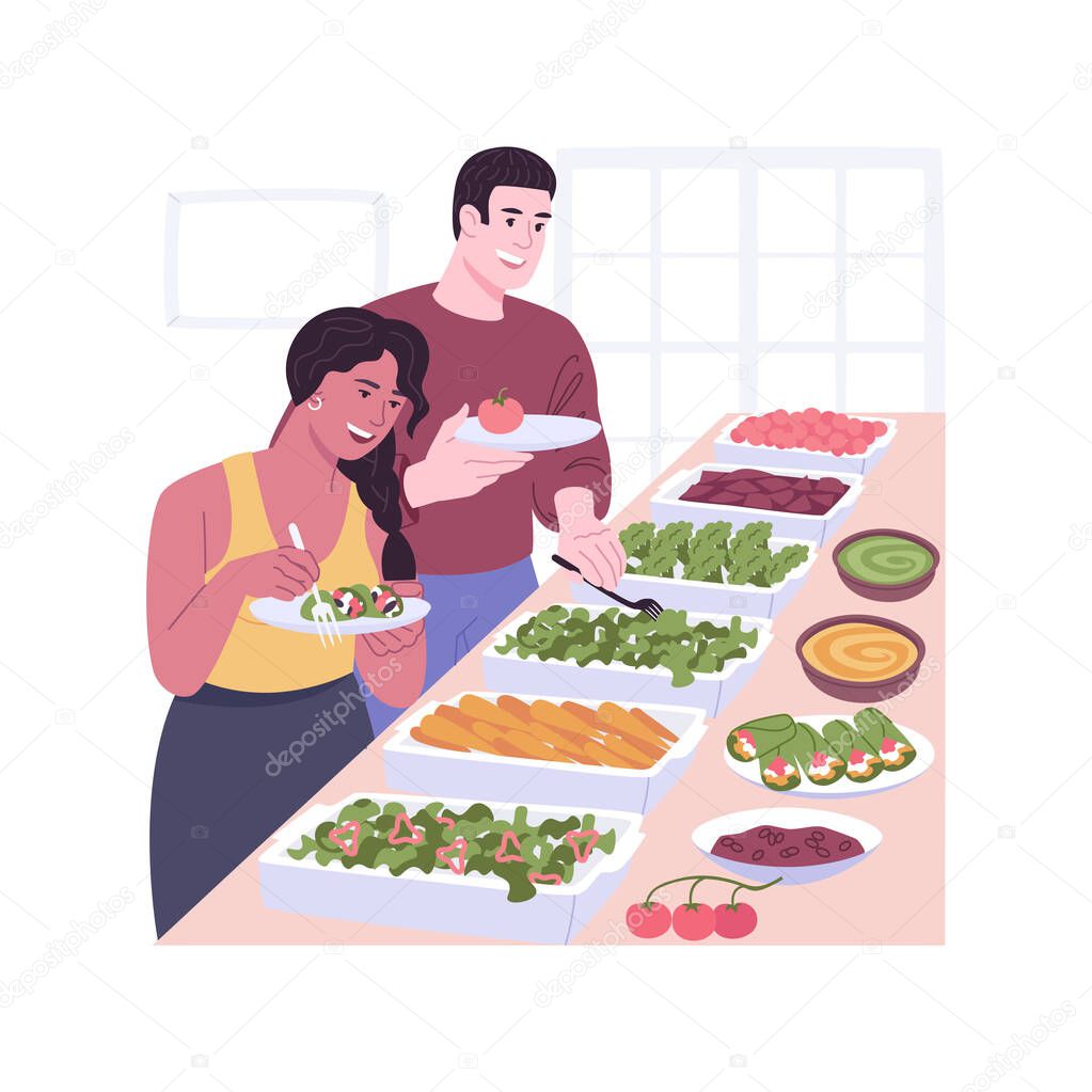 Vegetarian buffet isolated cartoon vector illustrations.