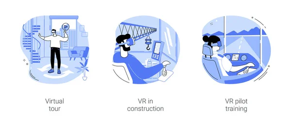 Ilustraciones vectoriales de dibujos animados aislados de realidad virtual semi-inmersiva se — Vector de stock