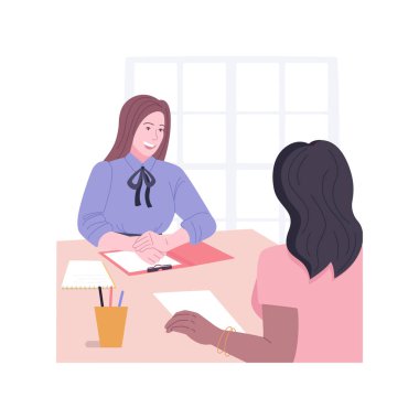 Adayla röportaj yapmak izole edilmiş çizgi film çizimi.