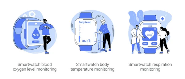 Smartwatch tecnologie sanitarie isolati illustrazioni vettoriali dei cartoni animati se — Vettoriale Stock