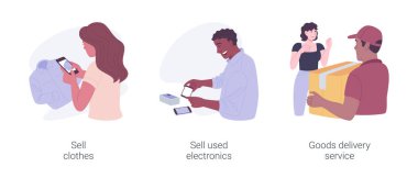 Çevrimiçi bit pazarı izole çizgi film vektör çizimleri.