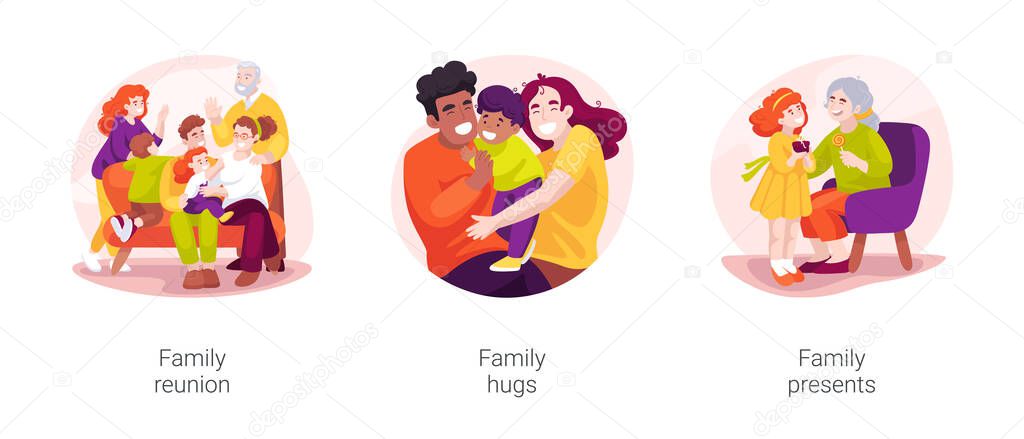 Family gathering isolated cartoon vector illustration set