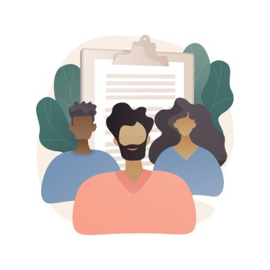 Adaylar soyut konsept vektör çizimi. Aday listesi, yetenek edinme, insan kaynakları, çalışanı bul, iş başvurusu, kullanıcı arayüzü tasarımı, menü ögesi, web sitesi soyut metaforu.