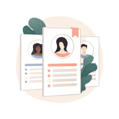 İş arayanlar soyut konsept vektör çizimi. İş adayı, iş arama, işçi bulma, çalışan profili, kariyer oluşturma hizmeti, web sitesi menüsü, UI, web ögesi, düğme soyut metaforu.