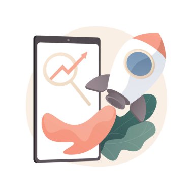 Mobil SEO soyut konsept vektör çizimi. Mobil optimizasyon, SEO hizmeti, arama motoru pazarlaması, navigasyon menü çubuğu, ajans kurumsal web sitesi, UI element tasarımı soyut metafor.