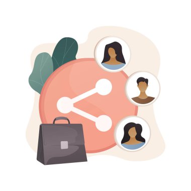 Çalışanların soyut konsept vektör illüstrasyonunu paylaşması. Çalışanların hisse senedi opsiyonu, yeni istihdam biçimi, stratejik paylaşım, birçok işverenle sözleşme imzalama, en son işe alma eğilimi soyut metafor.