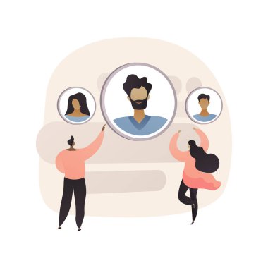 Yeni ekip üyeleri soyut konsept vektör çizimi. Adaptasyon, şirkete katılma, çalışanlar eğitimi, ilk gün, yeni meslektaş, çatışma çözümü, değerlendirme, proje ekibi soyut metaforu.