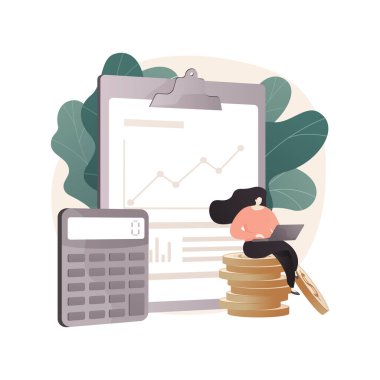 Soyut konsept vektör çizimi hesaplanıyor. Muhasebe firması, finansal bilgi işleme, profesyonel yönetim, vergi dosyalama servisi, muhasebe defteri, denetim yazılımı soyut metaforu.