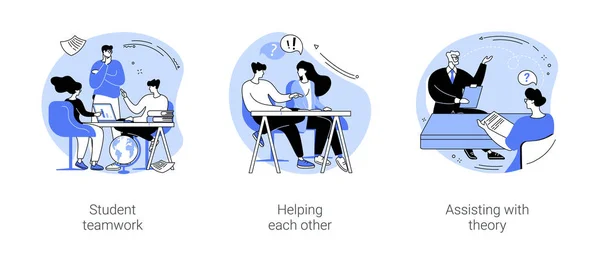 Peer Tutoring Isolated Cartoon Vector Illustrations Set Student Teamwork Helping Stock Vector