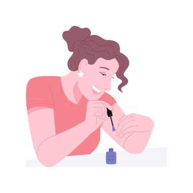 Çivi izole edilmiş vektör çizimleri yapıyorum. Kız manikür yapıyor, insan yaşam tarzı, kadın ritüelleri, jöle sürme, dış görünüş bakımı, güzellik prosedürleri, ev muamelesi vektör karikatürü.