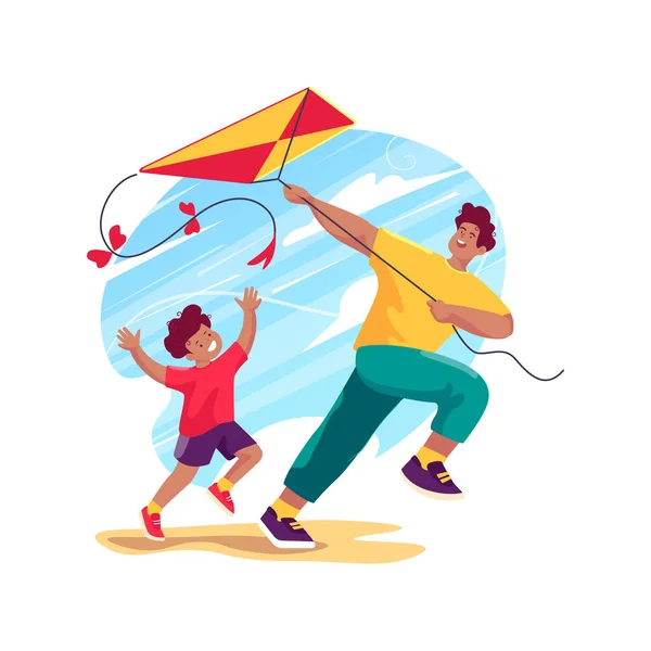 Fly Kite Isolated Cartoon Vector Illustration Family Having Fun Open — Stock Vector