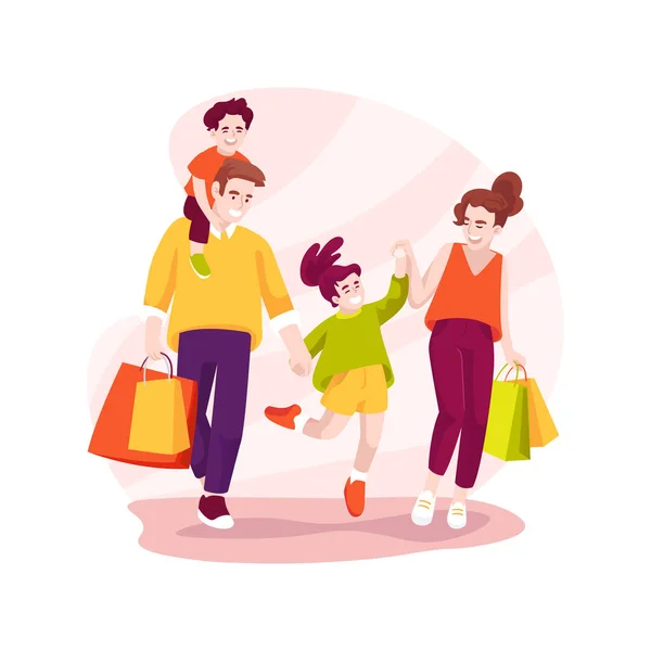 Οικογενειακά Ψώνια Απομονωμένη Απεικόνιση Φορέα Κινουμένων Σχεδίων Χαμογελώντας Οικογένεια Παιδιά — Διανυσματικό Αρχείο