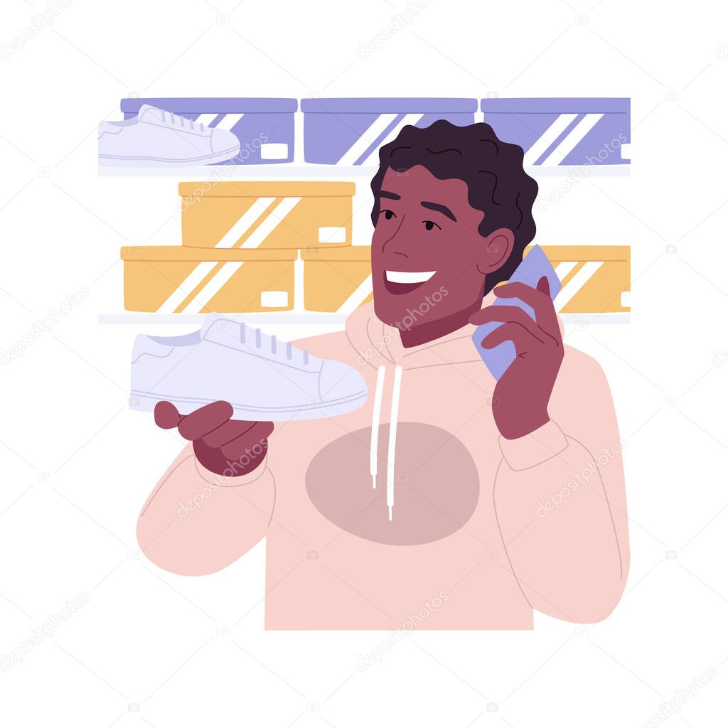Shoe shop isolated cartoon vector illustrations. Handsome and smiling man buying shoes in the shopping mall, consumerism movement, day in fashion boutique, people lifestyle vector cartoon.